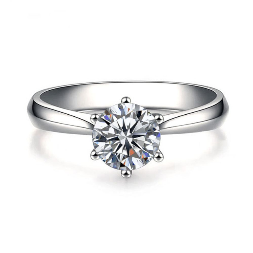 Picture of S925 Sterling Silver Classic Mozambique Stone Crown Six-Prong Ring