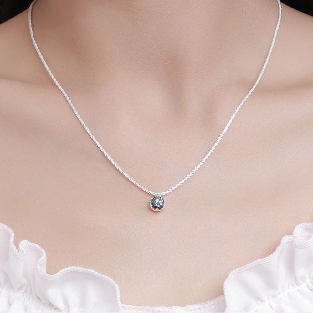Picture of S925 Sterling Silver Minimalist Mozambique Stone Pendant Collarbone Necklace