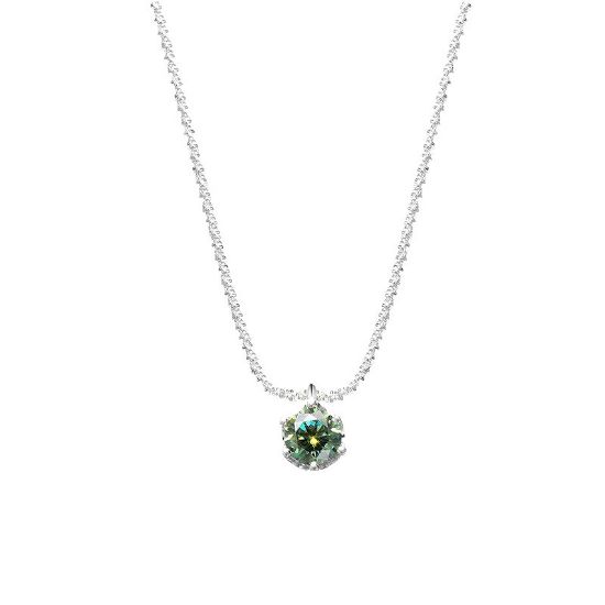 Picture of S925 Sterling Silver Minimalist Mozambique Stone Pendant Collarbone Necklace