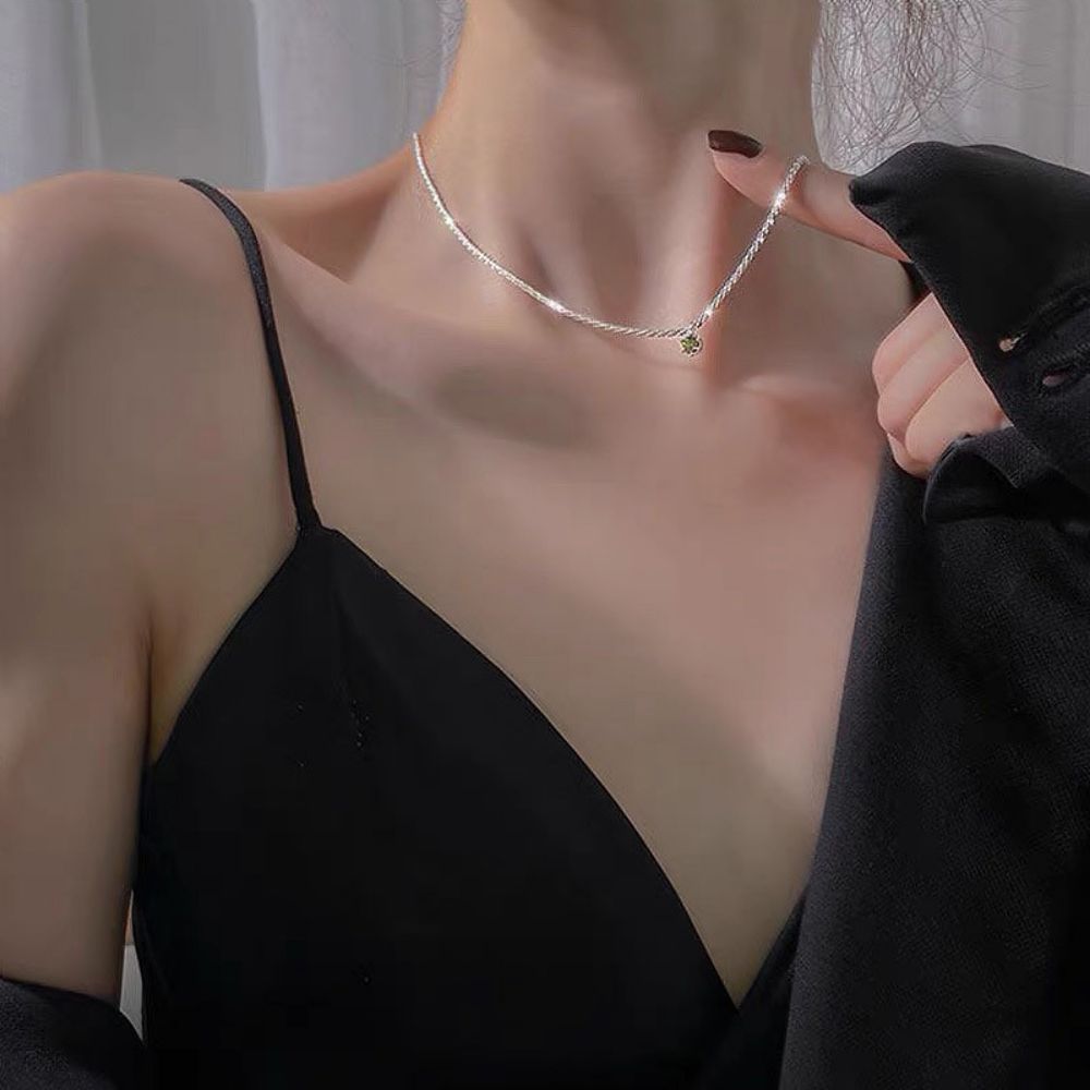 Picture of S925 Sterling Silver Minimalist Mozambique Stone Pendant Collarbone Necklace