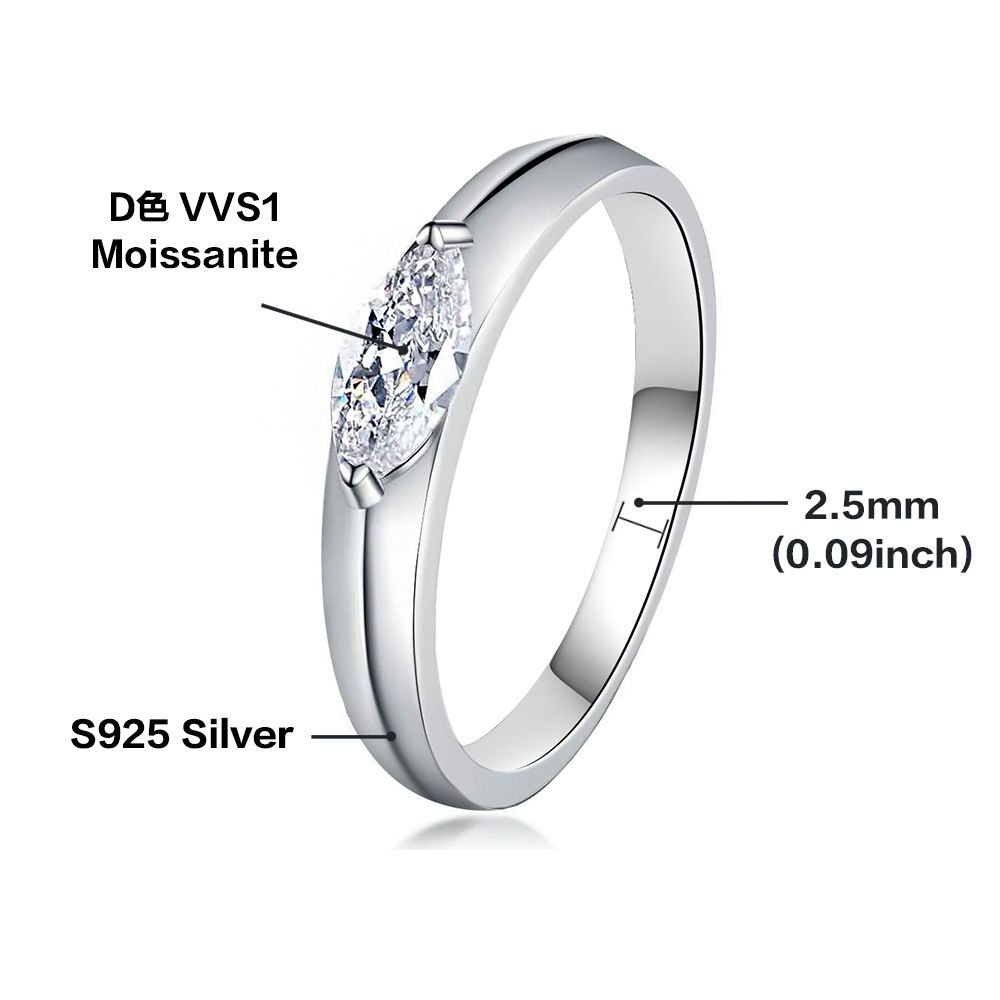 Picture of S925 Sterling Silver Marquise Moissanite Ring
