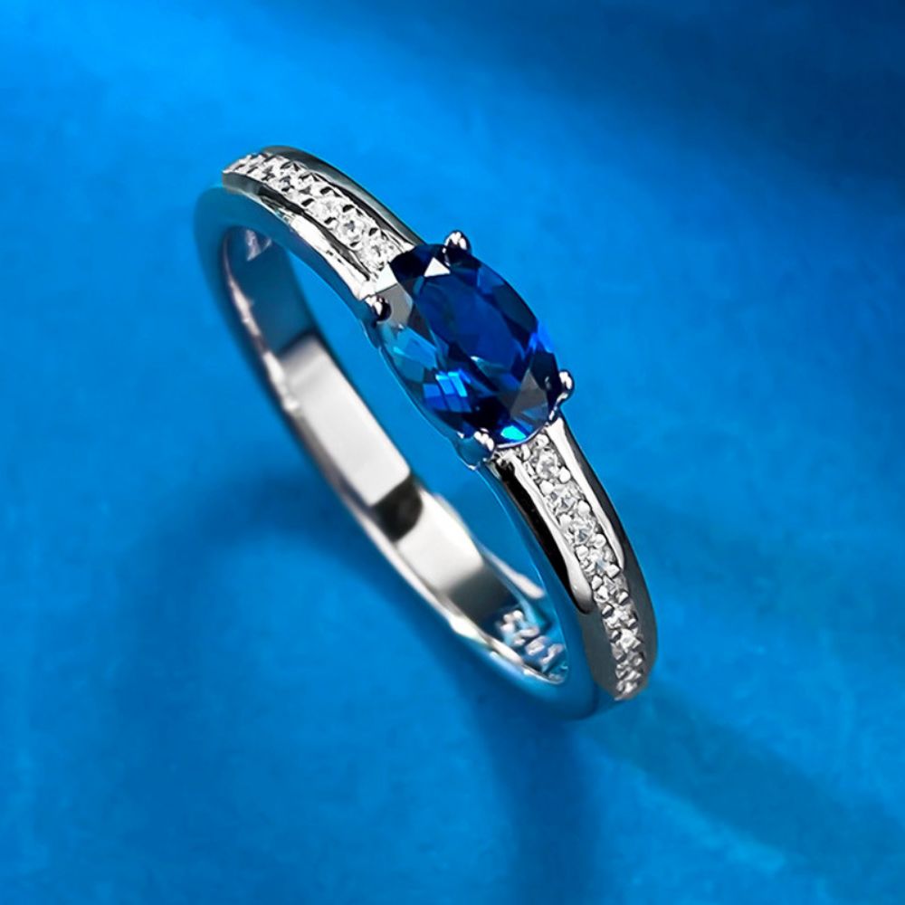 Picture of S925 Sterling Silver Sapphire Oval Ring
