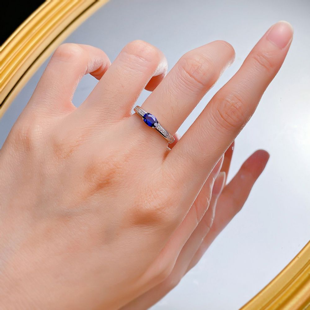 Picture of S925 Sterling Silver Sapphire Oval Ring