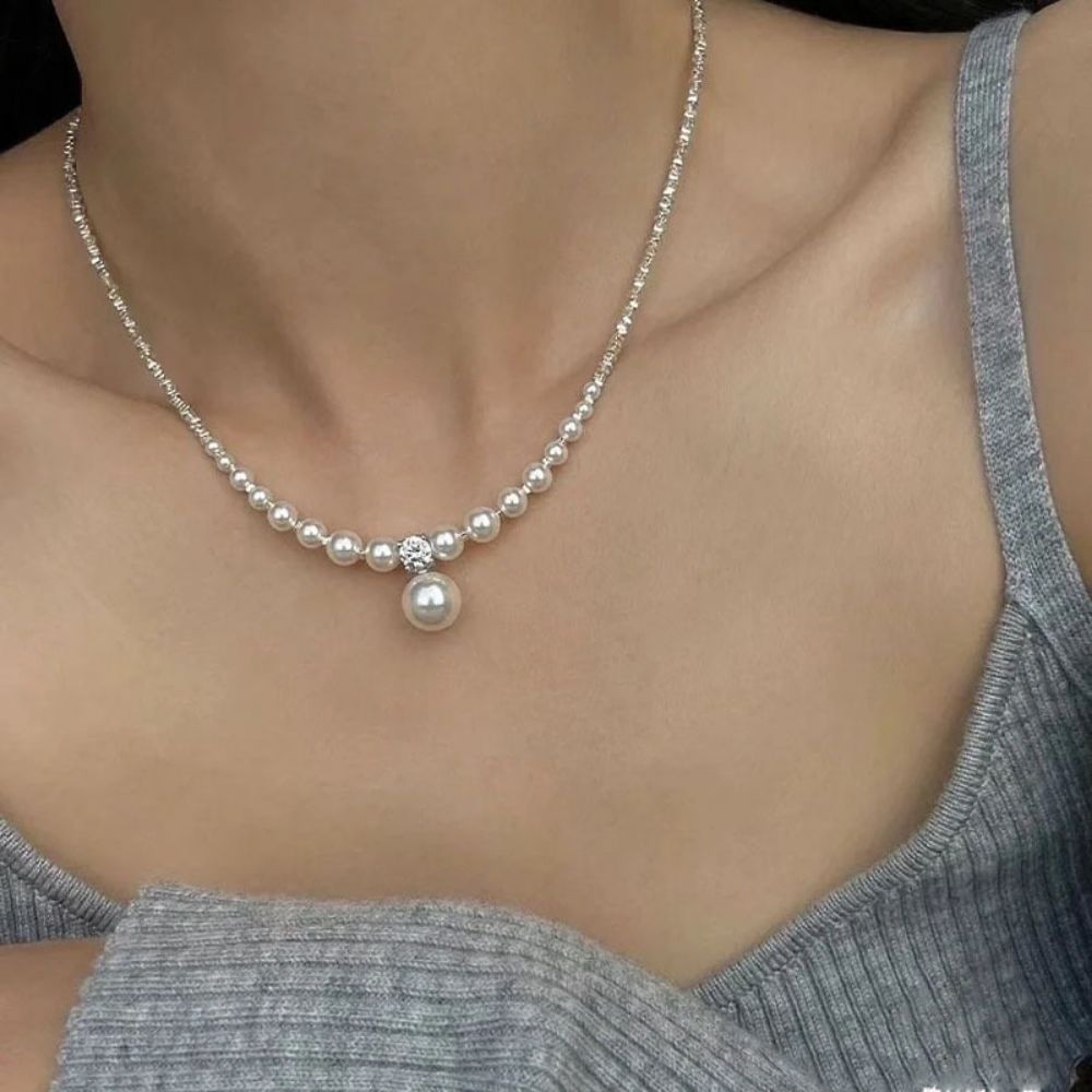 Picture of Tichy 925 Sterling Silver French-style Swarovski Pearl Necklace