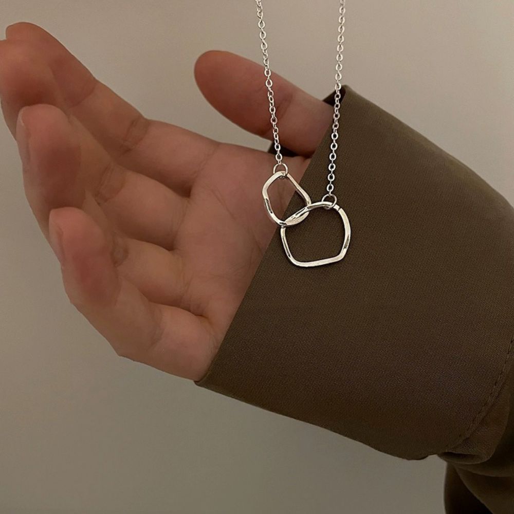 Picture of Titch 925 Silver Double Ring Pendant Necklace