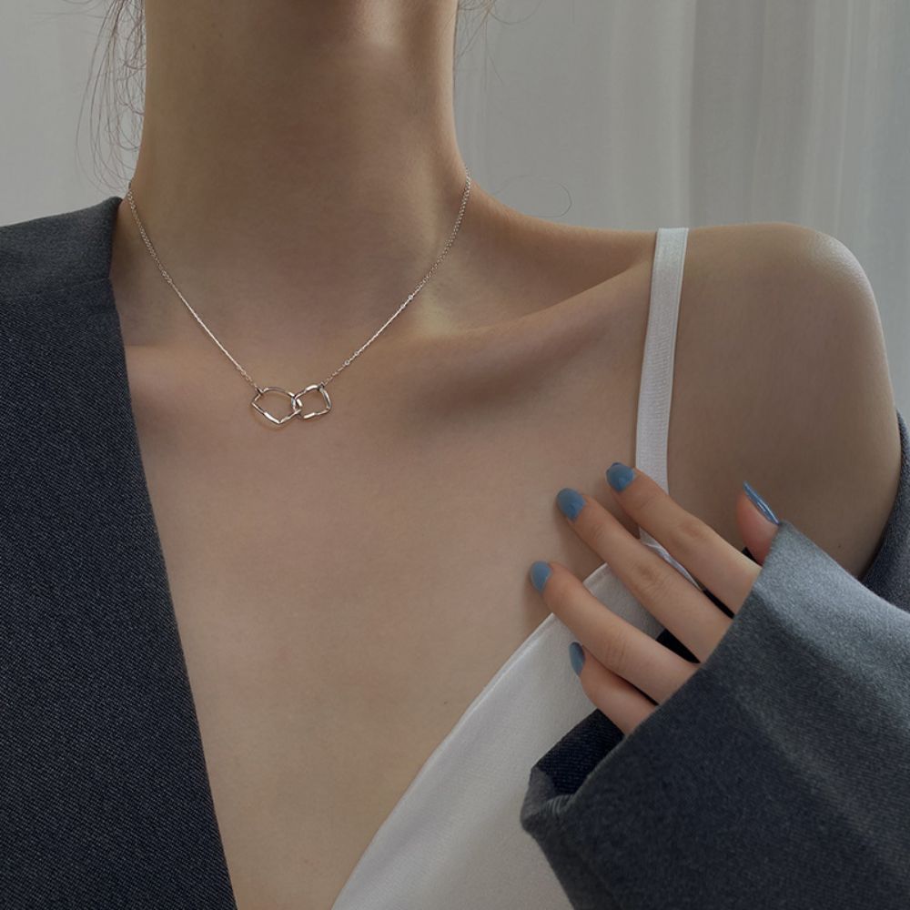 Picture of Titch 925 Silver Double Ring Pendant Necklace