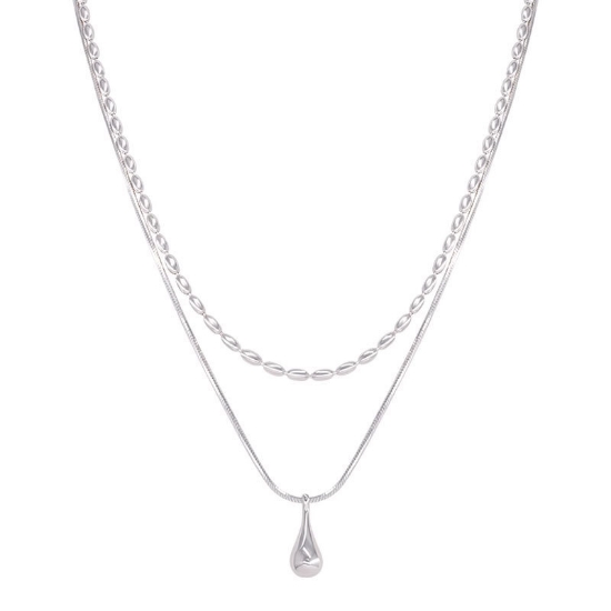 Picture of Qianjia S925 Silver Water Drop Pendant Necklace