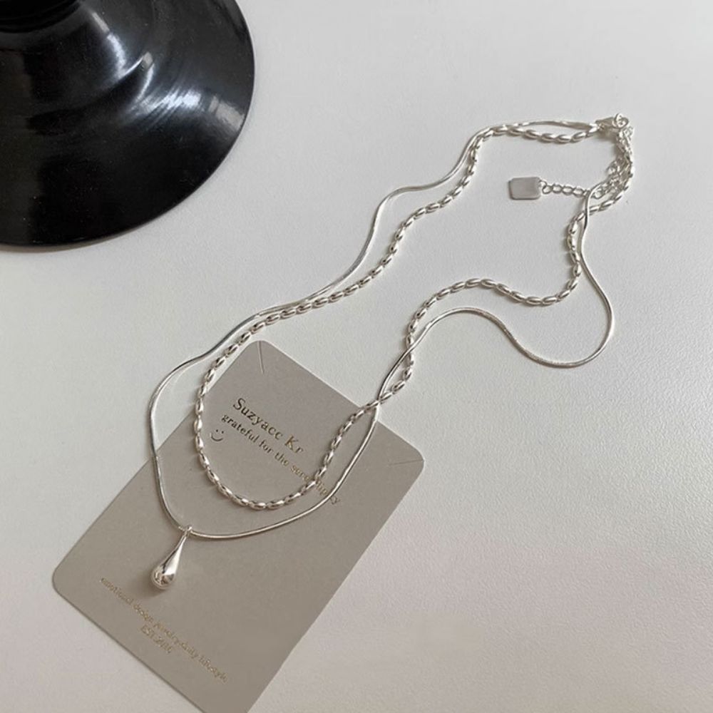 Picture of Qianjia S925 Silver Water Drop Pendant Necklace