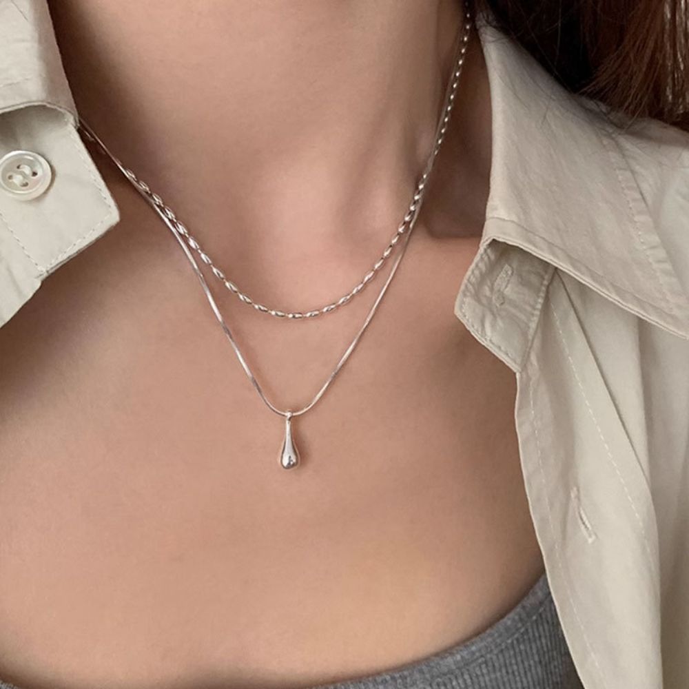 Picture of Qianjia S925 Silver Water Drop Pendant Necklace