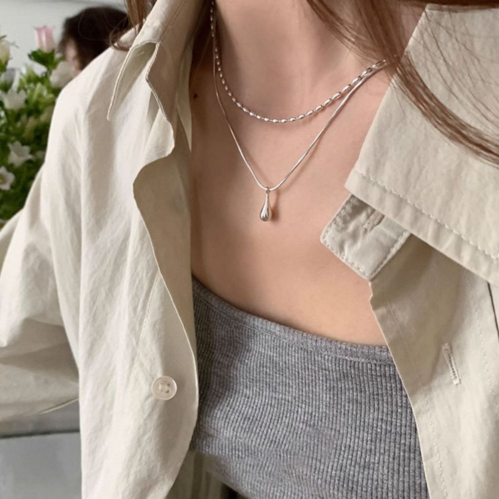 Picture of Qianjia S925 Silver Water Drop Pendant Necklace