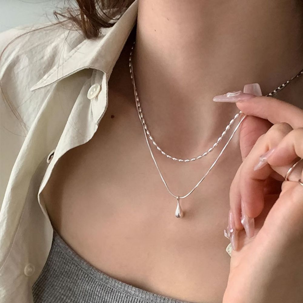 Picture of Qianjia S925 Silver Water Drop Pendant Necklace