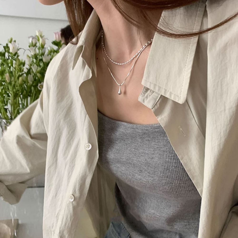Picture of Qianjia S925 Silver Water Drop Pendant Necklace