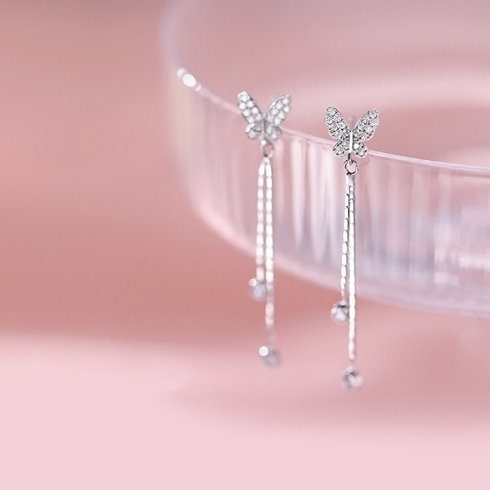 Picture of Titchy 925 silver butterfly tassel earrings