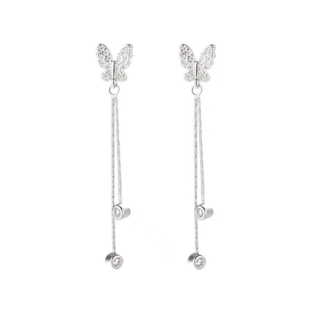 Picture of Titchy 925 silver butterfly tassel earrings