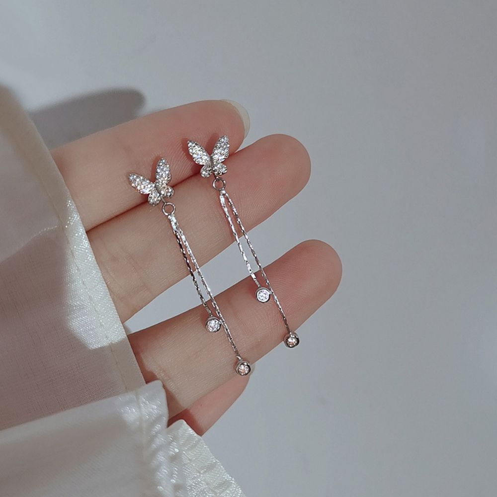 Picture of Titchy 925 silver butterfly tassel earrings