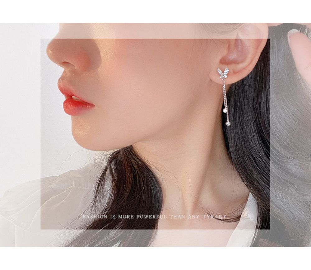 Picture of Titchy 925 silver butterfly tassel earrings