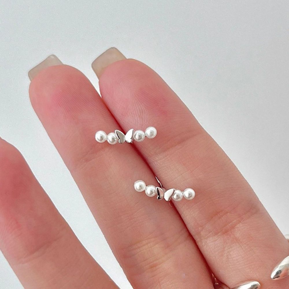 Picture of Titchy S925 silver butterfly imitation pearl earrings