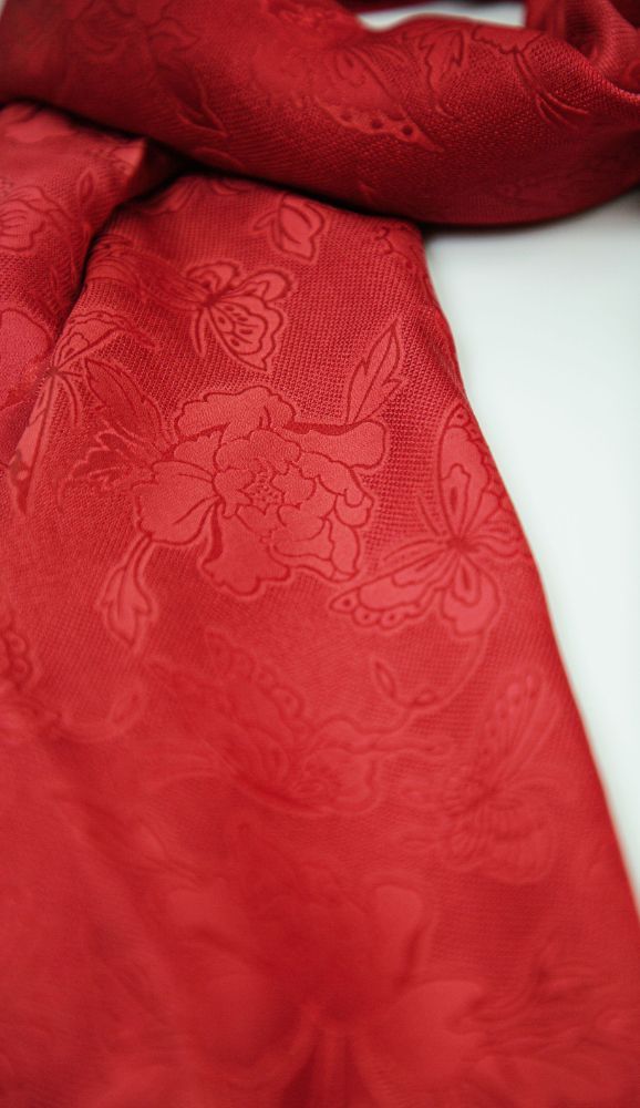 Picture of Red Floral Ribbed Long Scarf