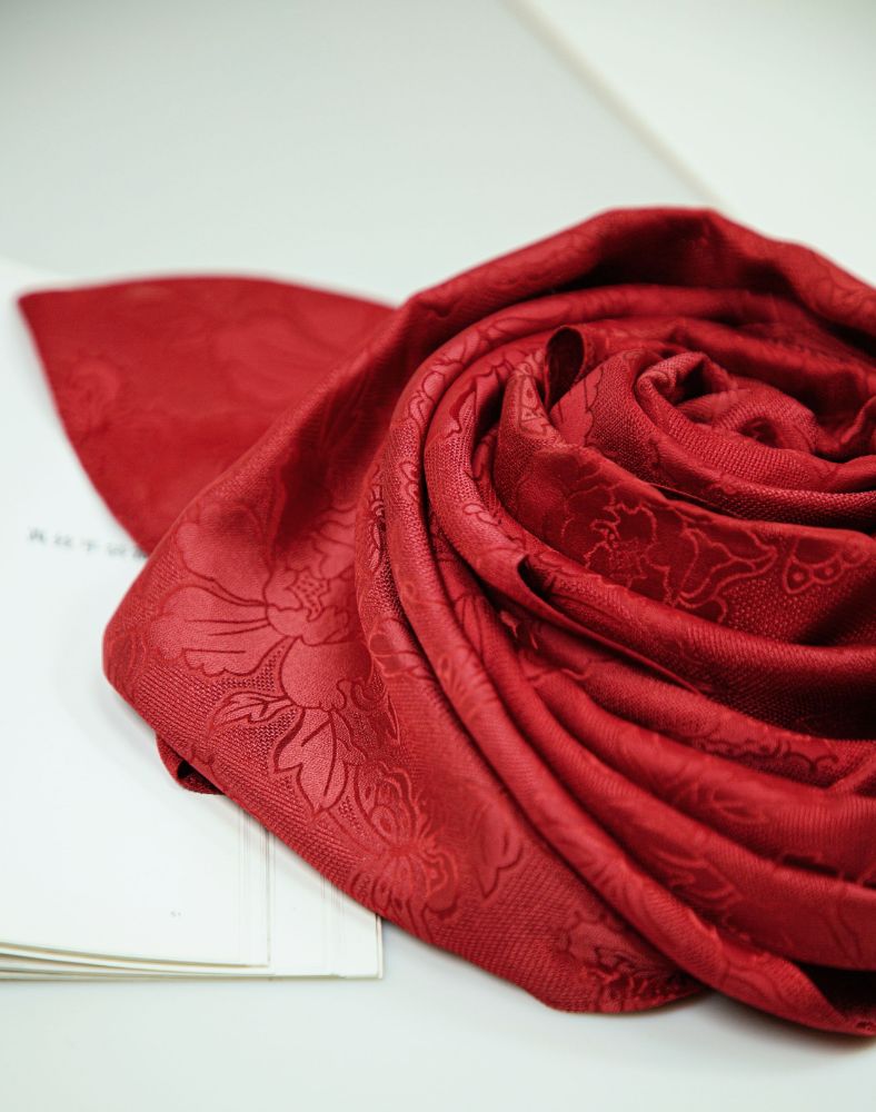 Picture of Red Floral Ribbed Long Scarf