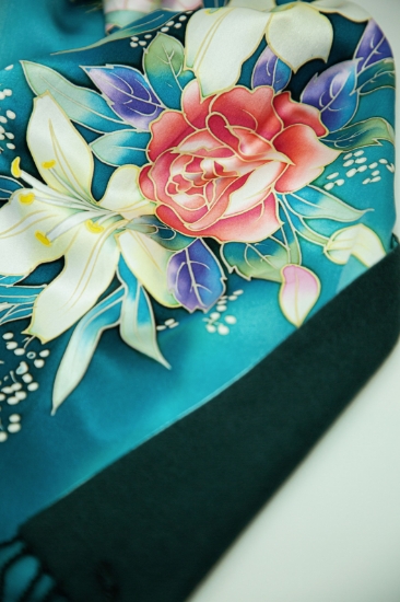Picture of Hand-Painted Silk Satin Brushed Shawl