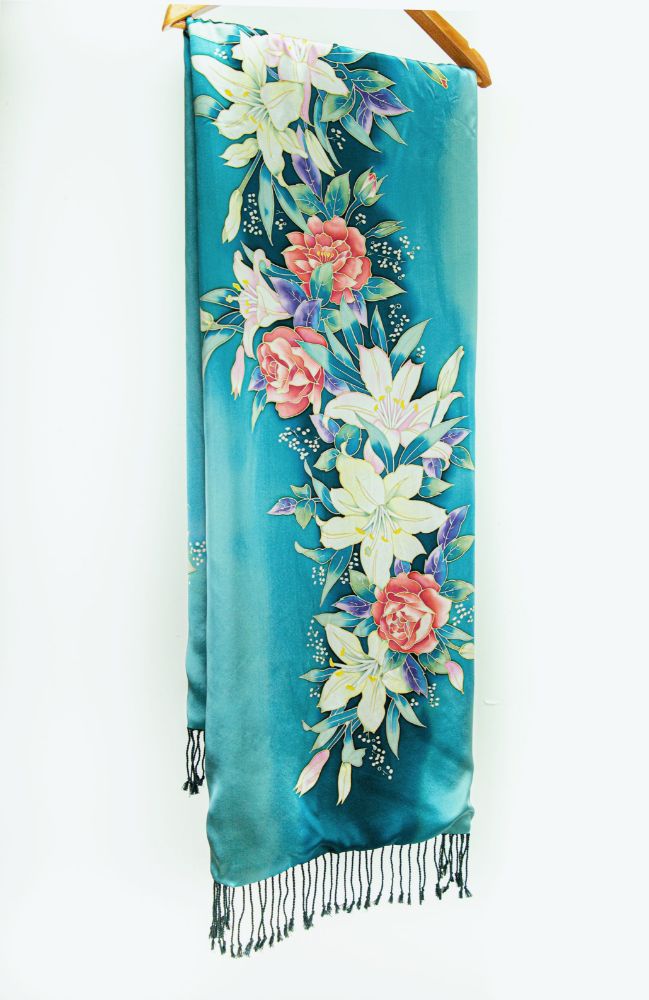 Picture of Hand-Painted Silk Satin Brushed Shawl