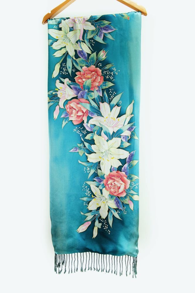 Picture of Hand-Painted Silk Satin Brushed Shawl