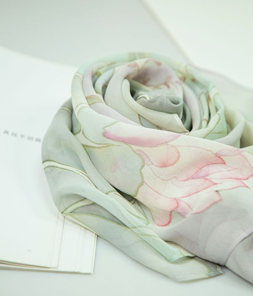 Picture of Hand-Painted Silk Satin Long Scarf