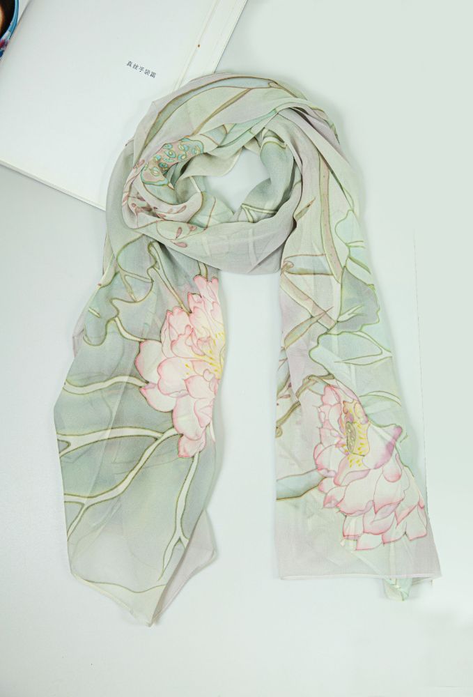 Picture of Hand-Painted Silk Satin Long Scarf