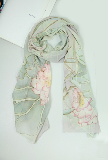 Picture of Hand-Painted Silk Satin Long Scarf