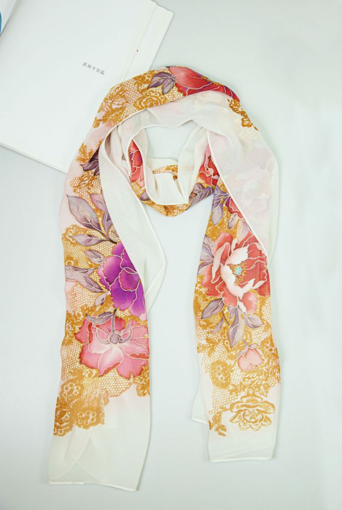 Picture of Hand-Painted Silk Satin Long Scarf