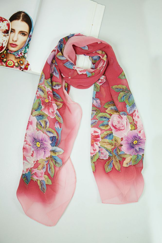 Picture of Hand-Painted Silk Satin Long Scarf