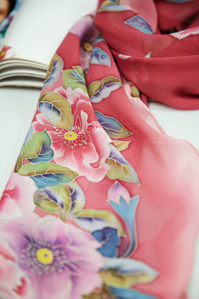 Picture of Hand-Painted Silk Satin Long Scarf