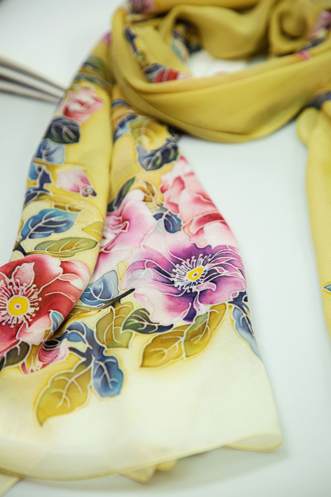 Picture of Hand-Painted Silk Satin Long Scarf