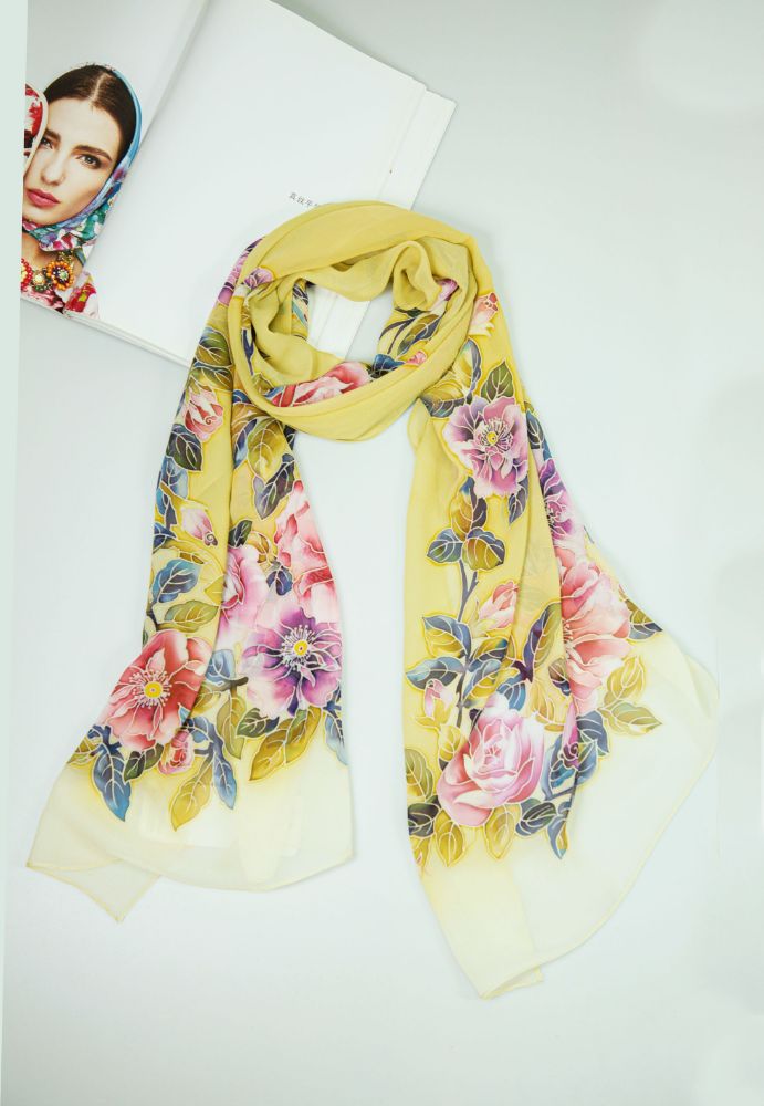Picture of Hand-Painted Silk Satin Long Scarf