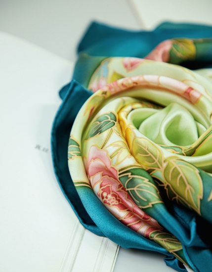Picture of Hand-Painted Silk Satin Large Square Scarf