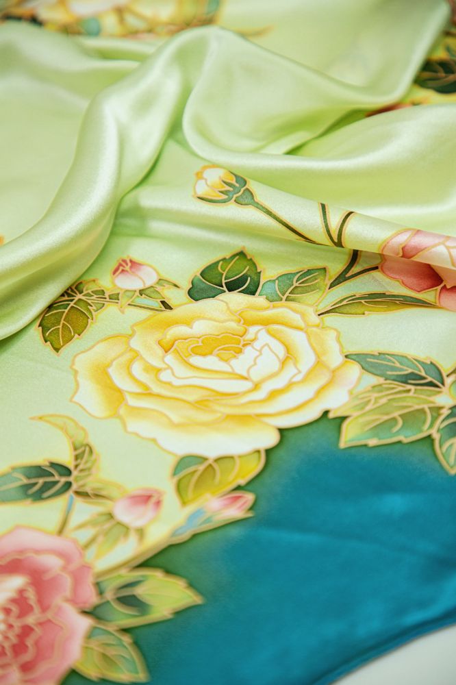 Picture of Hand-Painted Silk Satin Large Square Scarf