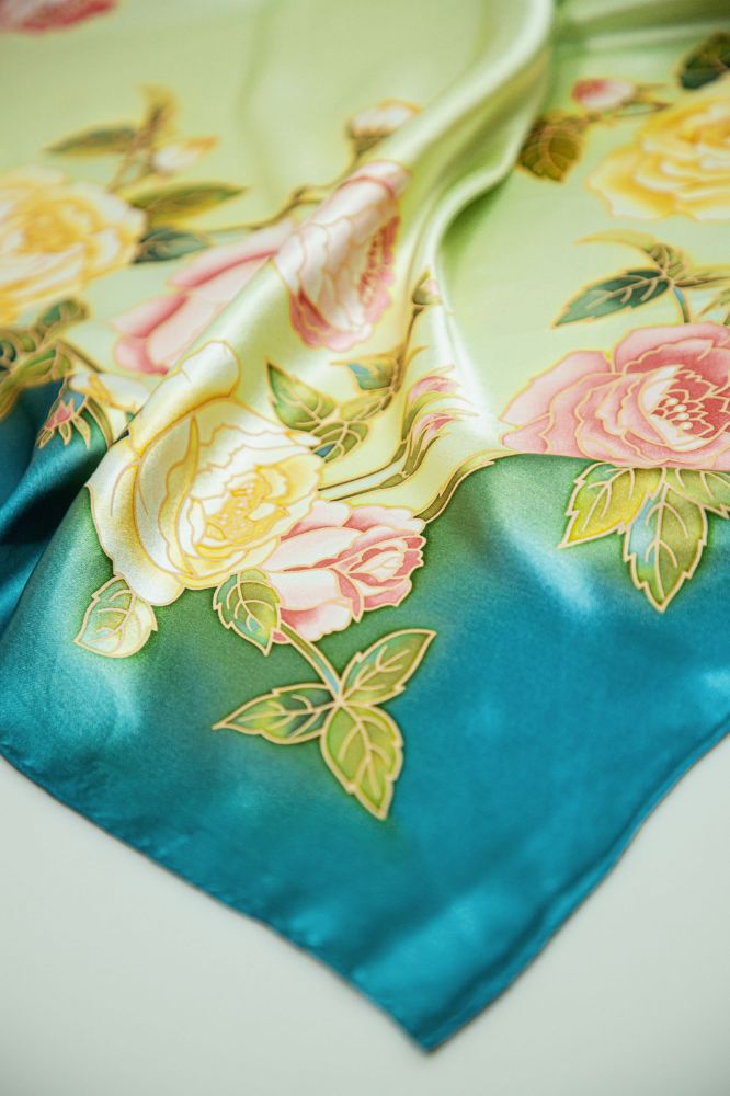 Picture of Hand-Painted Silk Satin Large Square Scarf
