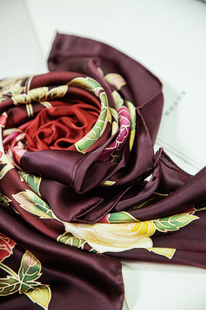 Picture of Hand-Painted Silk Satin Large Square Scarf