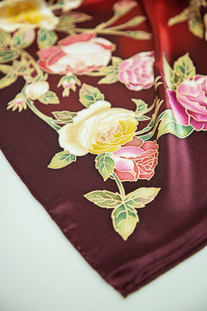 Picture of Hand-Painted Silk Satin Large Square Scarf