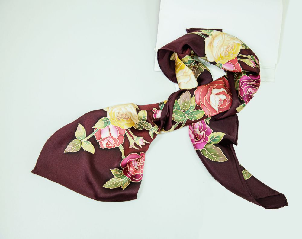 Picture of Hand-Painted Silk Satin Large Square Scarf