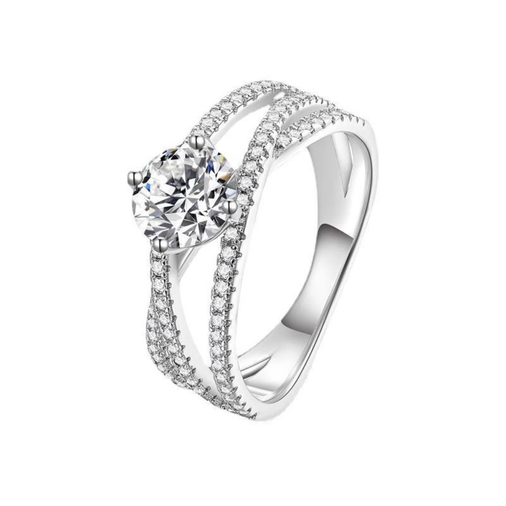 Picture of S925 silver crossed hollow-out Moissanite four-claw ring