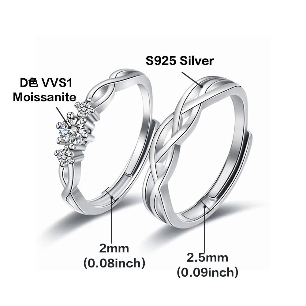 Picture of 925 silver couple rings with green silk entwined