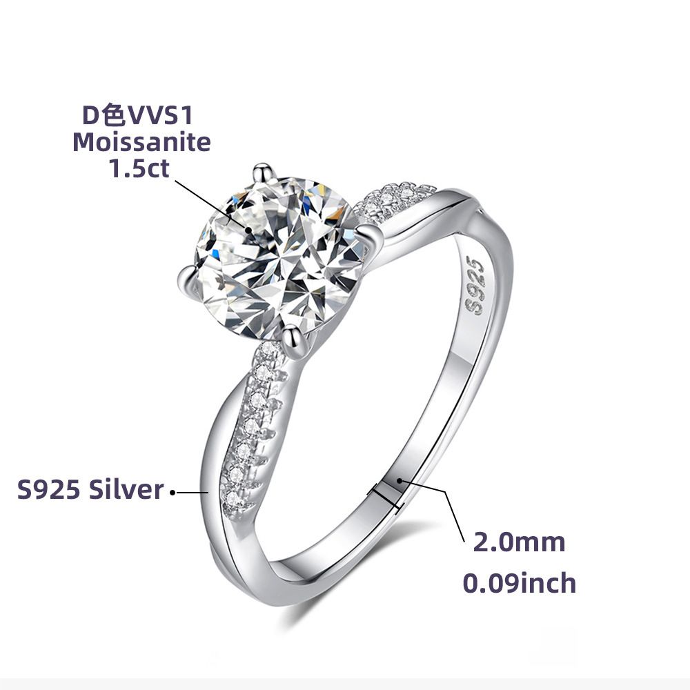 Picture of 925 silver ring with four-prong wrapped moissanite